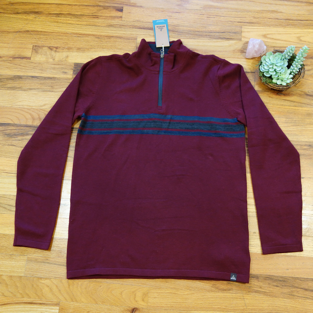 prAna Holberg 1/4 Zip Sweater in Nocturnal Red NWT